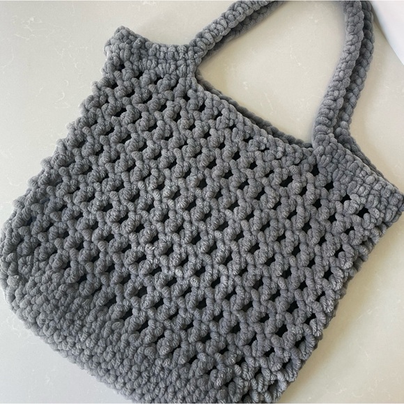 Gray Handmade Crochet Large Plush Tote Bag - Picture 7 of 8